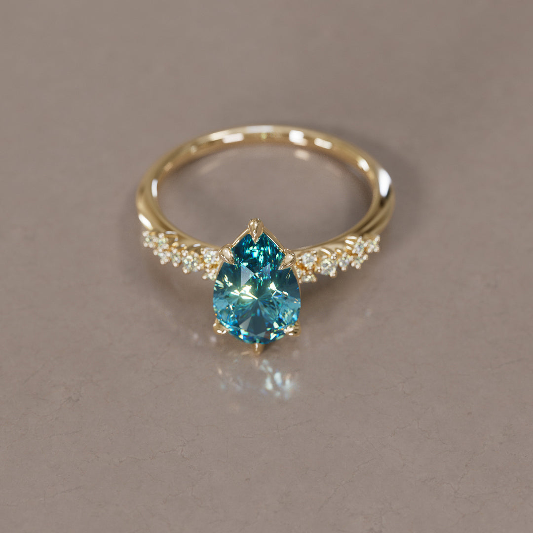 Celestial Engagement Ring with Pear Blue Sapphire and Diamonds By Valley Rose