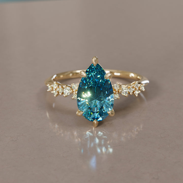Celestial Engagement Ring with Pear Blue Sapphire and Diamonds By Valley Rose
