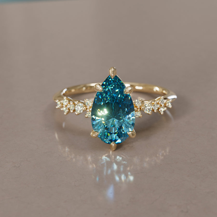 Celestial Engagement Ring with Pear Blue Sapphire and Diamonds By Valley Rose