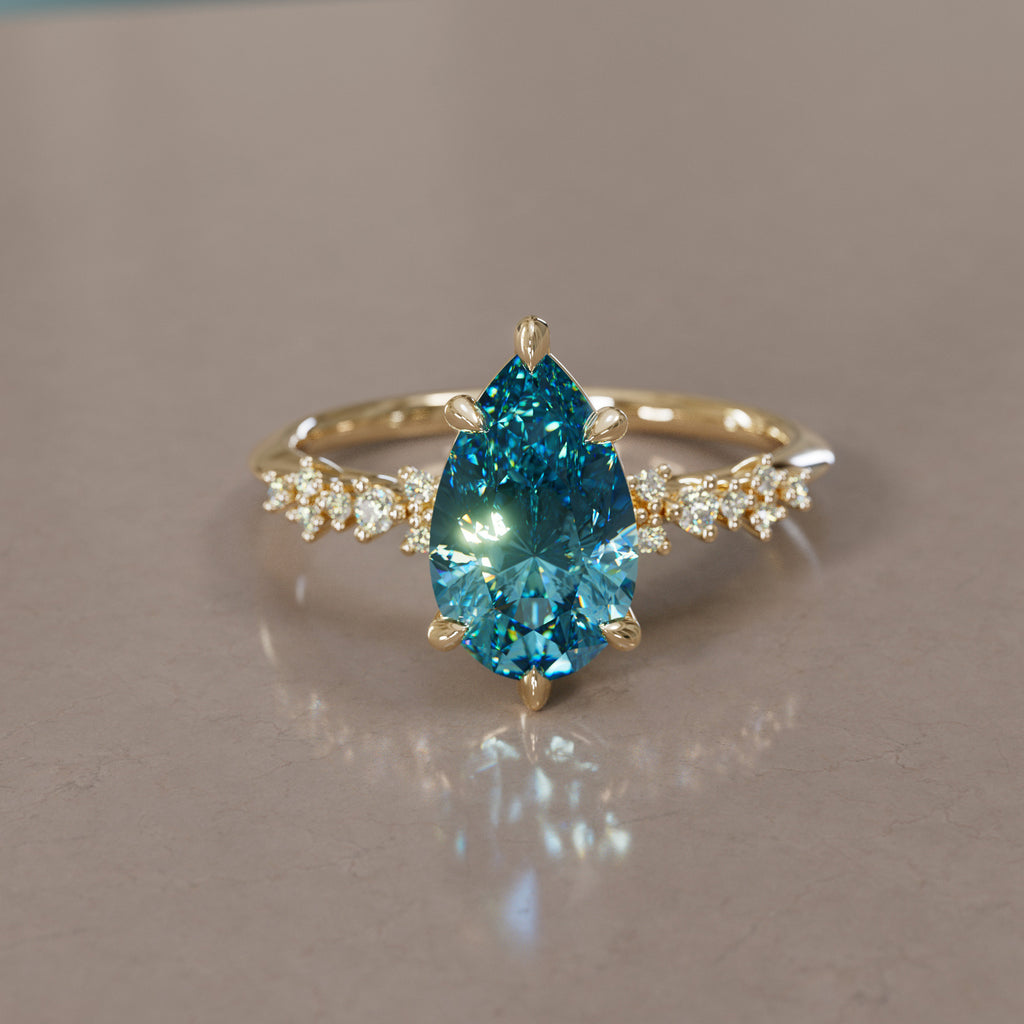 Celestial Engagement Ring with Pear Blue Sapphire and Diamonds By Valley Rose