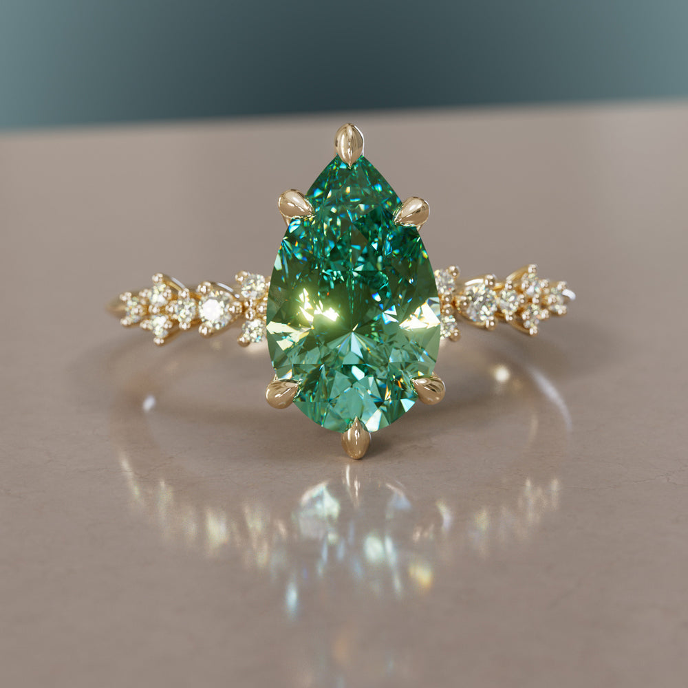 Celestial Engagement Ring with Pear Green Sapphire and Diamonds By Valley Rose