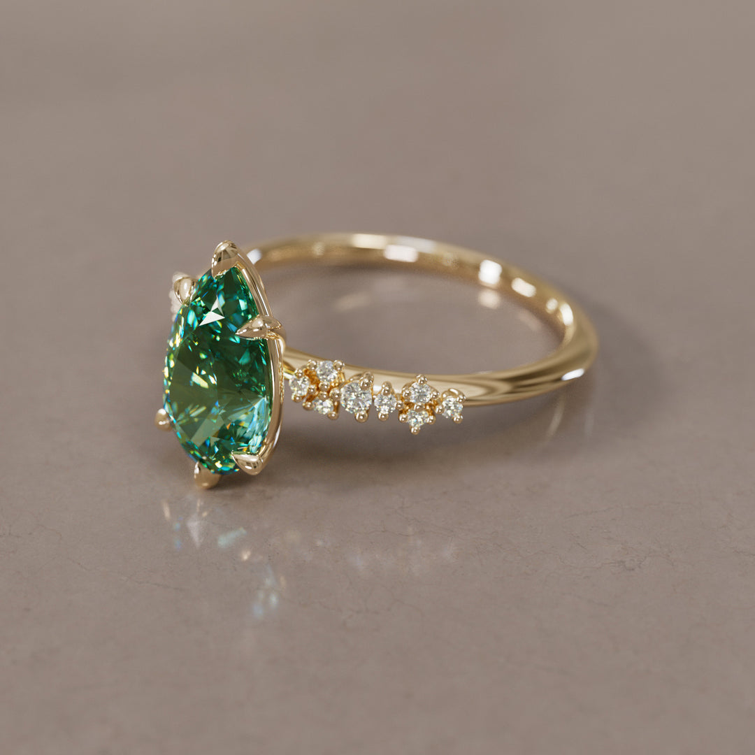 Celestial Engagement Ring with Pear Green Sapphire and Diamonds By Valley Rose