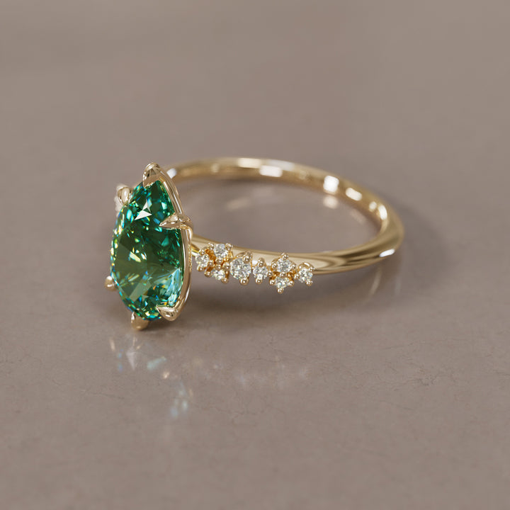 Celestial Engagement Ring with Pear Green Sapphire and Diamonds By Valley Rose