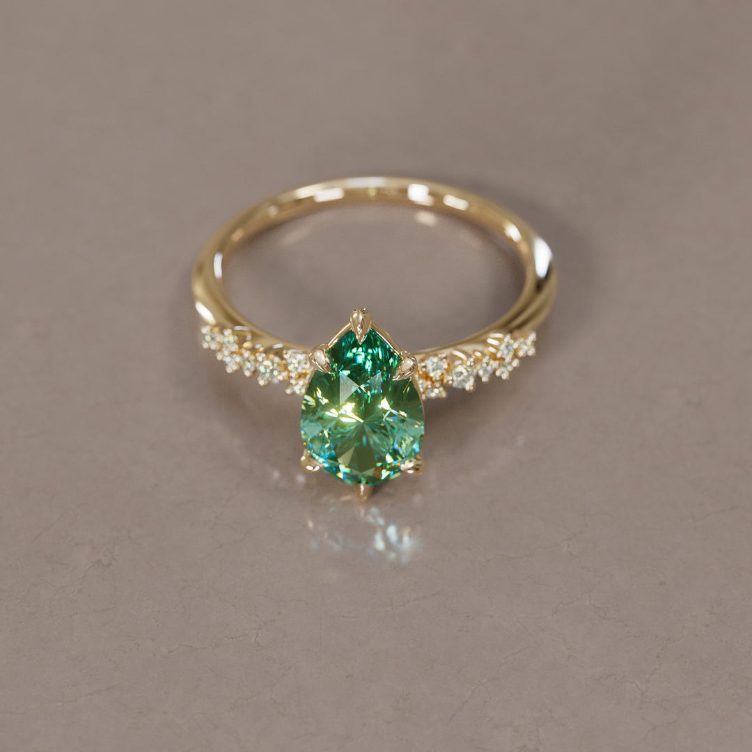 Celestial Engagement Ring with Pear Green Sapphire and Diamonds By Valley Rose