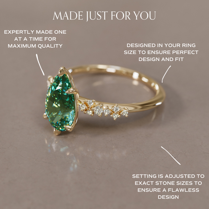 Celestial Engagement Ring with Pear Green Sapphire and Diamonds By Valley Rose