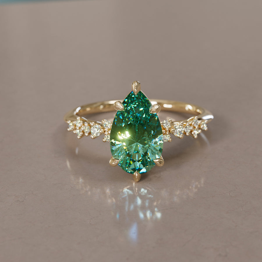 Celestial Engagement Ring with Pear Green Sapphire and Diamonds By Valley Rose