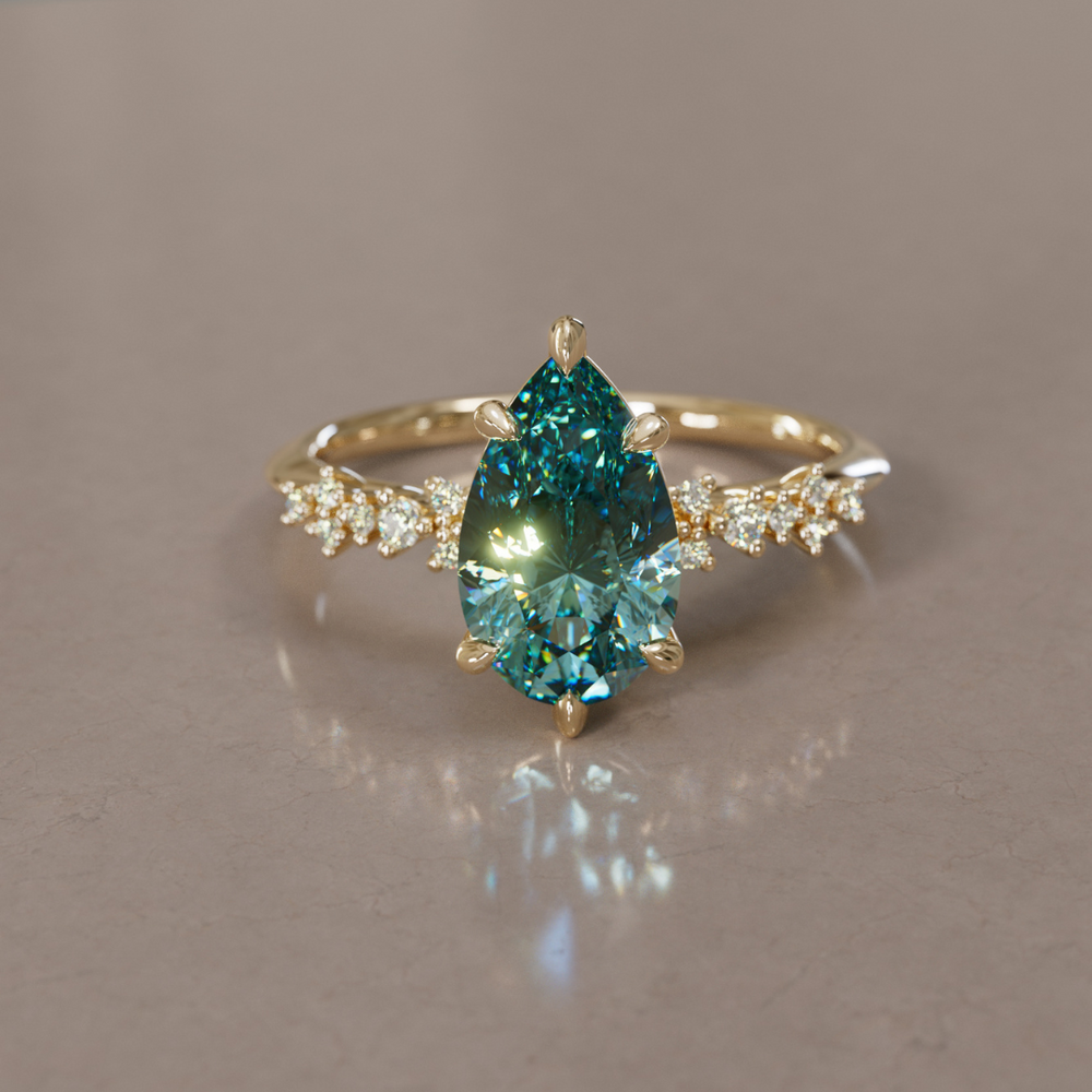 Celestial Engagement Ring with Pear Teal Sapphire and Diamonds By Valley Rose