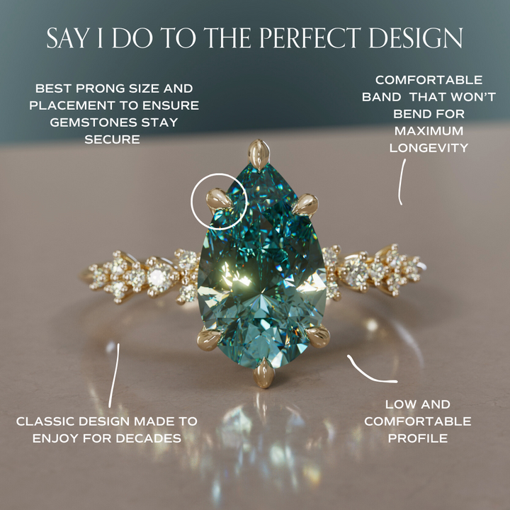 Celestial Engagement Ring with Pear Teal Sapphire and Diamonds By Valley Rose