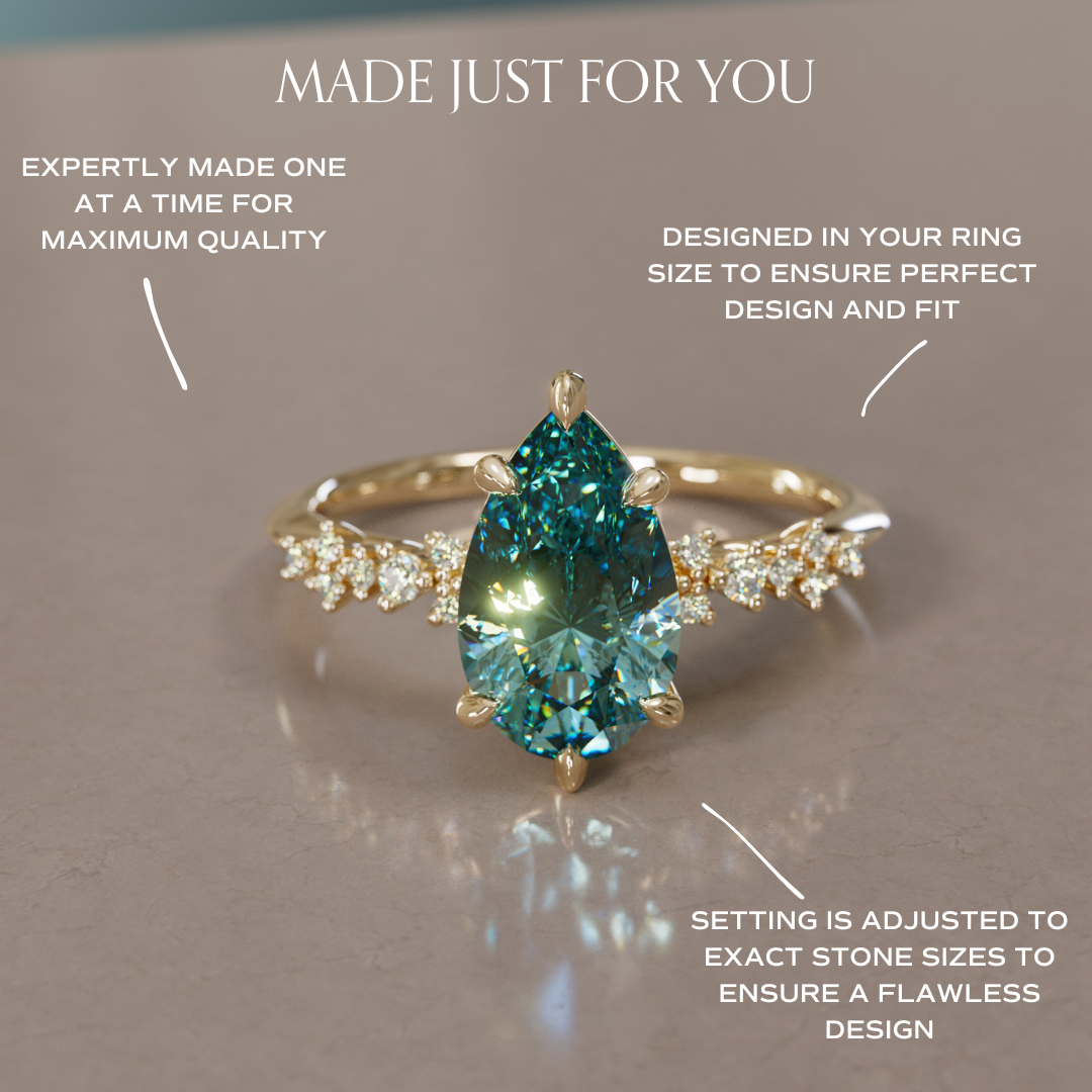 Celestial Engagement Ring with Pear Teal Sapphire and Diamonds By Valley Rose