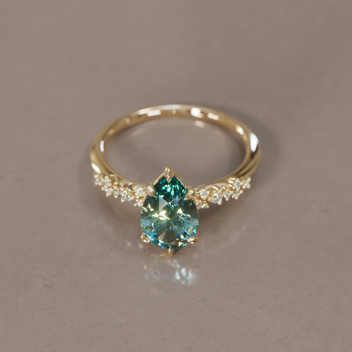 Celestial Engagement Ring with Pear Teal Sapphire and Diamonds By Valley Rose