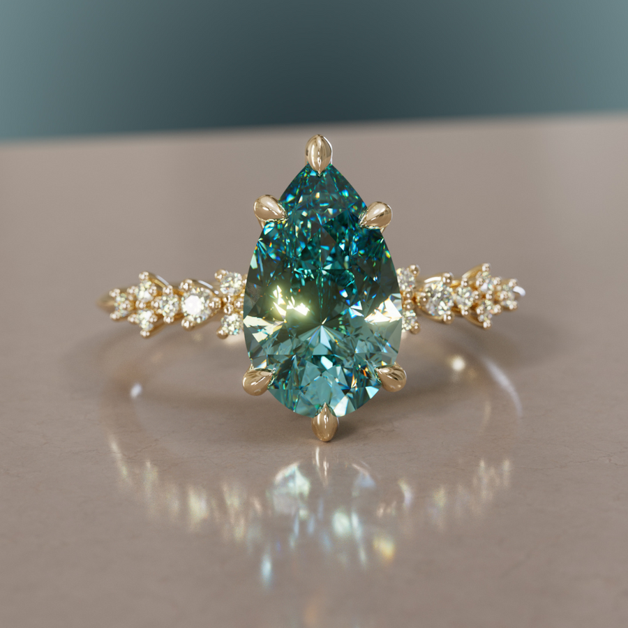 Celestial Engagement Ring with Pear Teal Sapphire and Diamonds By Valley Rose