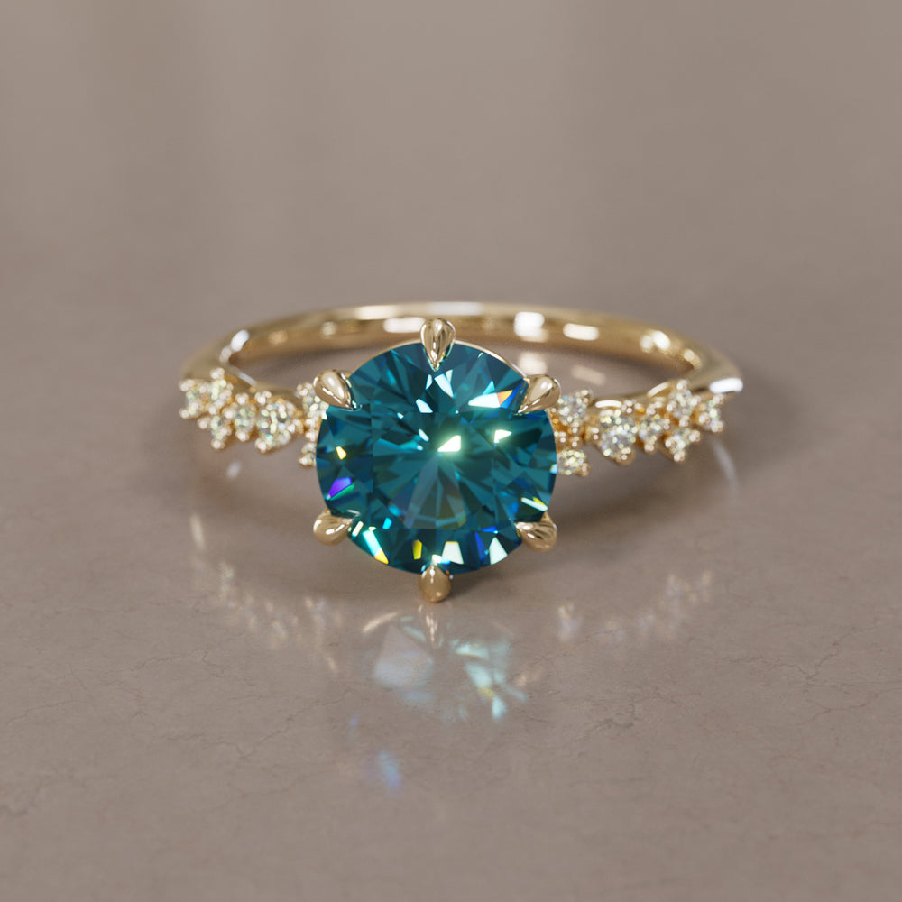 Celestial Engagement Ring with Round Blue Sapphire and Diamonds By Valley Rose