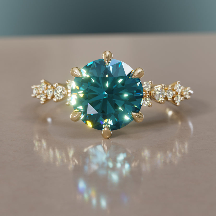 Celestial Engagement Ring with Round Blue Sapphire and Diamonds By Valley Rose