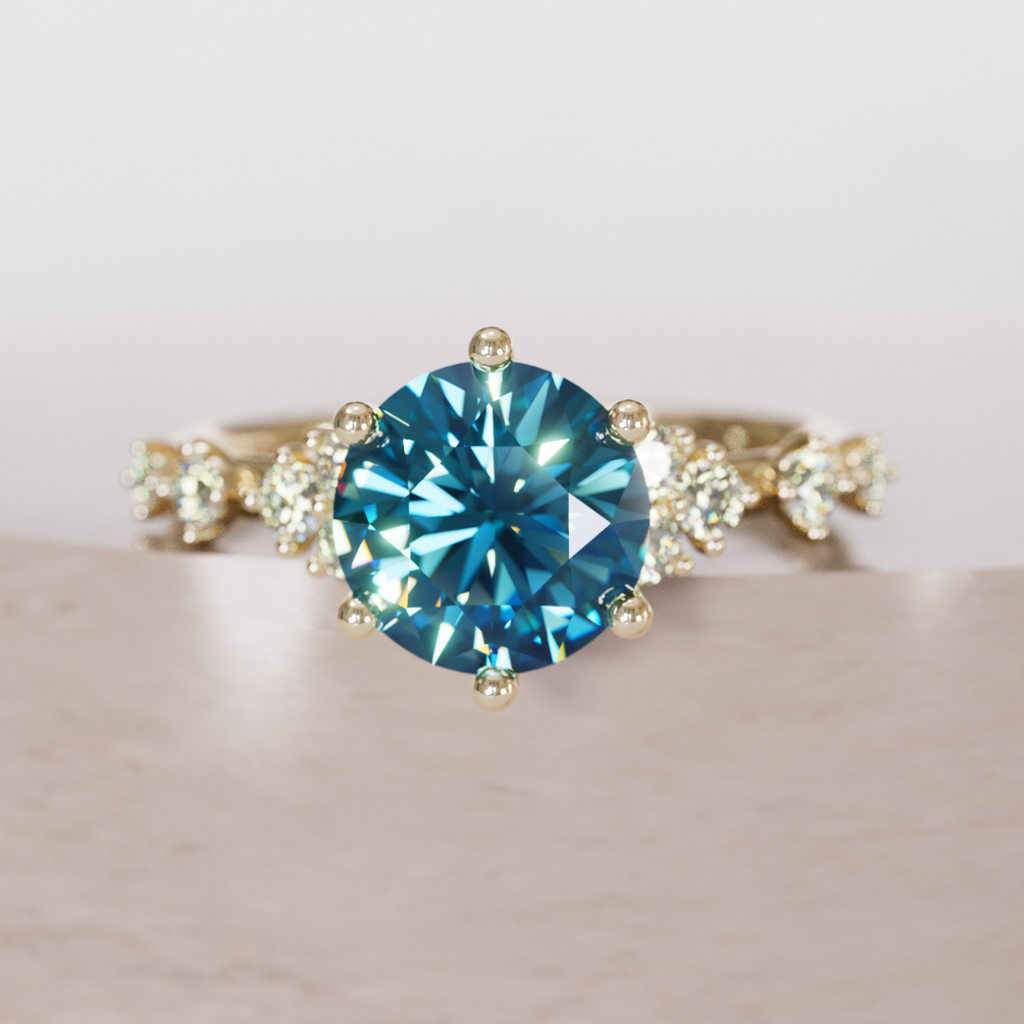 Celestial Engagement Ring with Round Blue Sapphire and Diamonds By Valley Rose