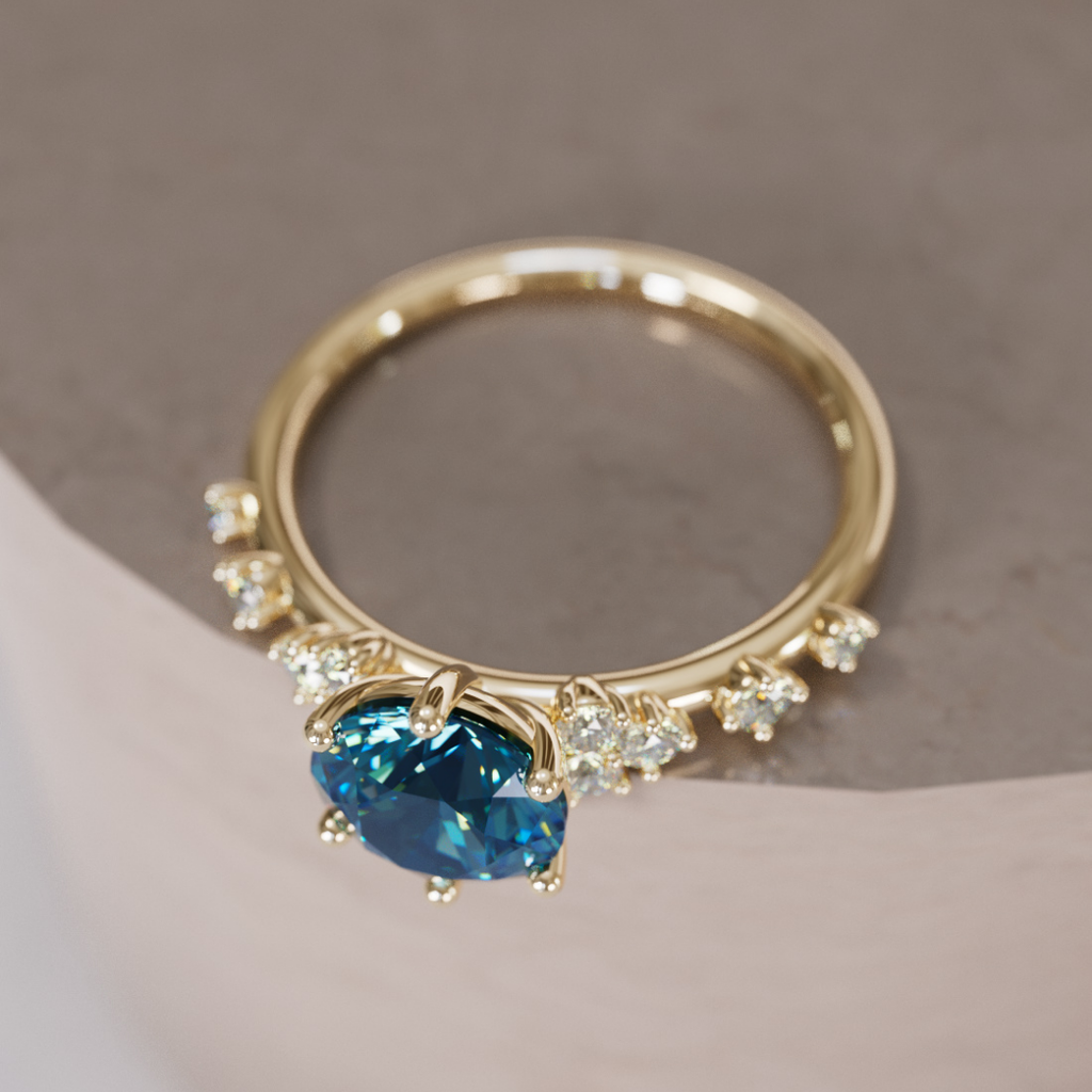 Celestial Engagement Ring with Round Blue Sapphire and Diamonds By Valley Rose