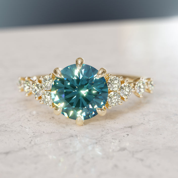 Celestial Engagement Ring with Round Blue Sapphire and Diamonds By Valley Rose