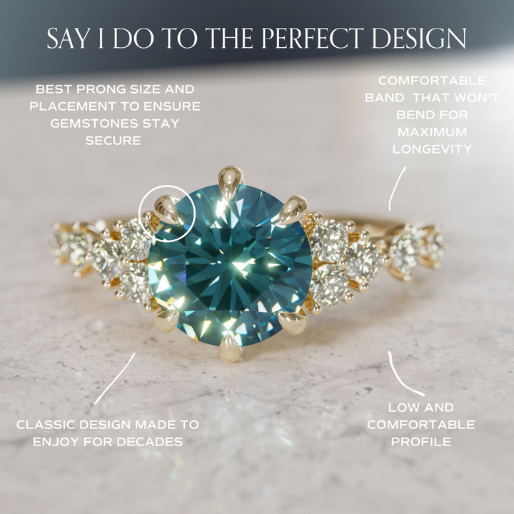 Celestial Engagement Ring with Round Blue Sapphire and Diamonds By Valley Rose
