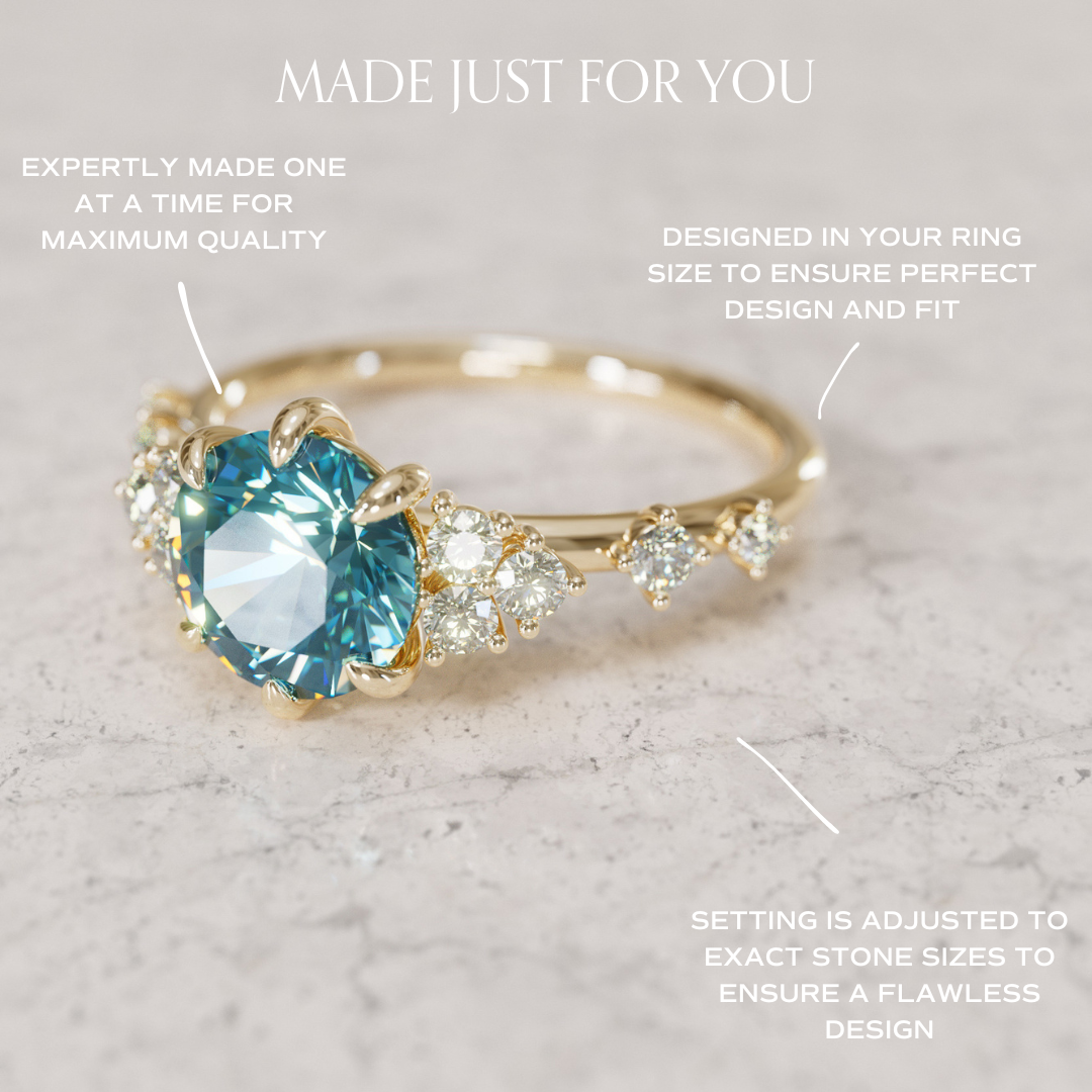 Celestial Engagement Ring with Round Blue Sapphire and Diamonds By Valley Rose