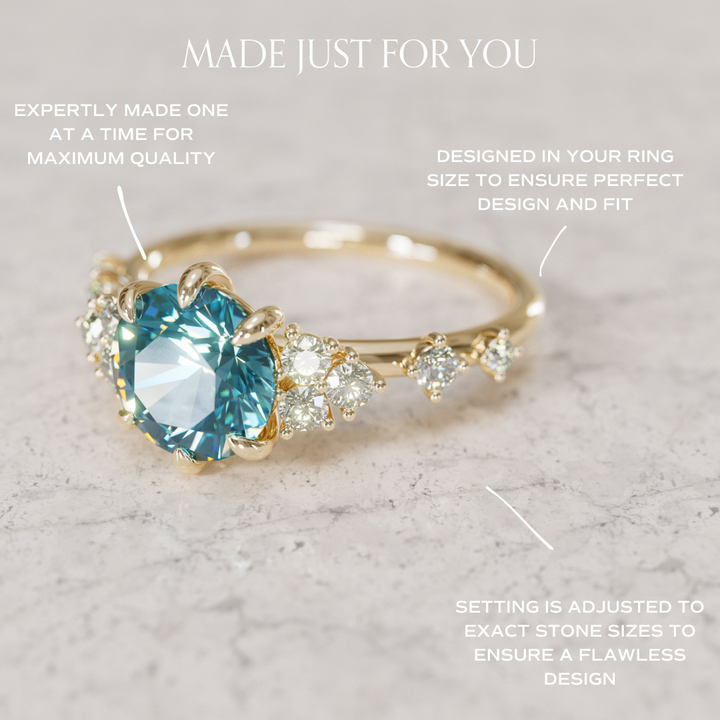 Celestial Engagement Ring with Round Blue Sapphire and Diamonds By Valley Rose