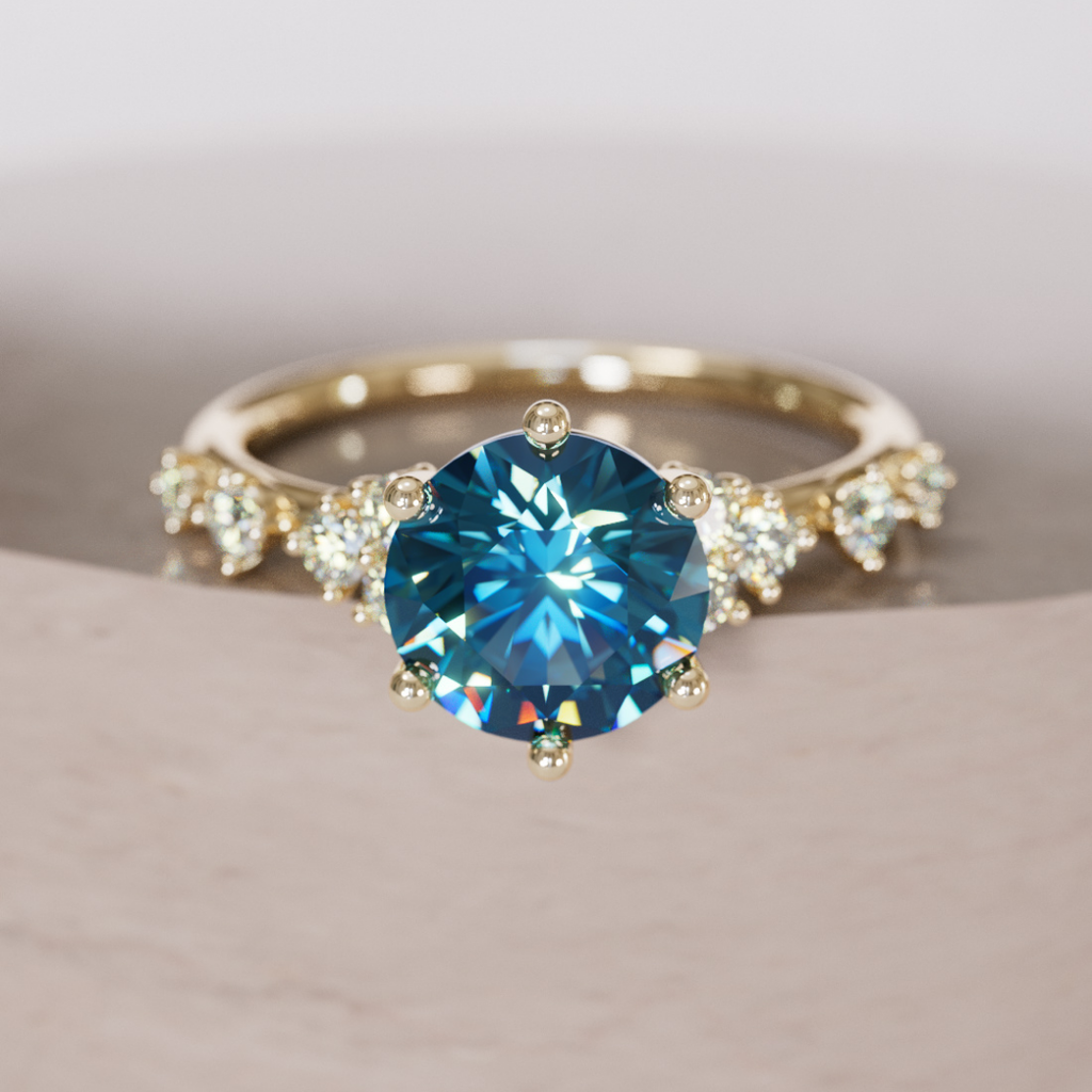 Celestial Engagement Ring with Round Blue Sapphire and Diamonds By Valley Rose