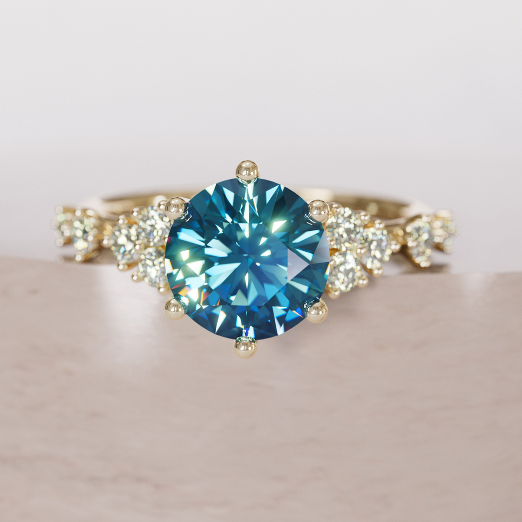 Celestial Engagement Ring with Round Blue Sapphire and Diamonds By Valley Rose