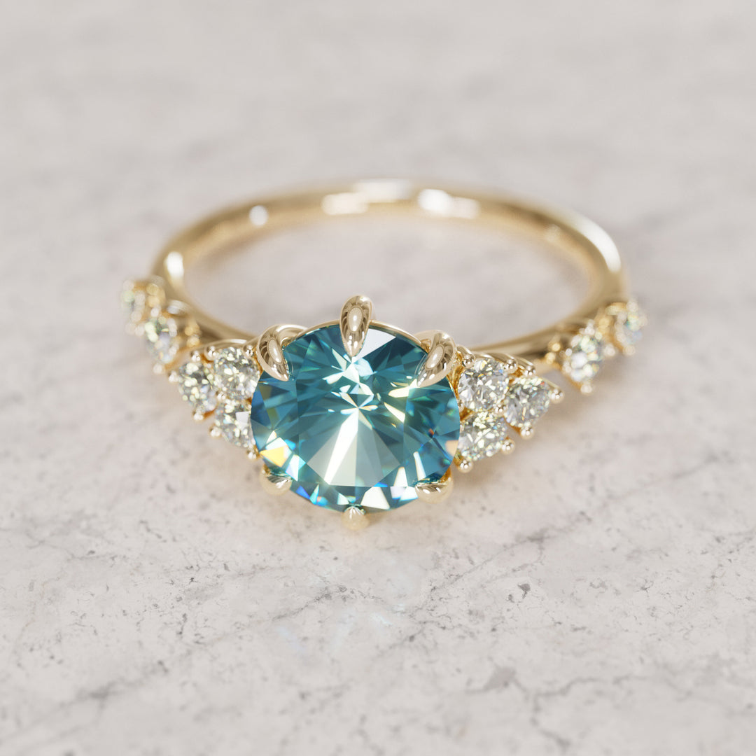 Celestial Engagement Ring with Round Blue Sapphire and Diamonds By Valley Rose