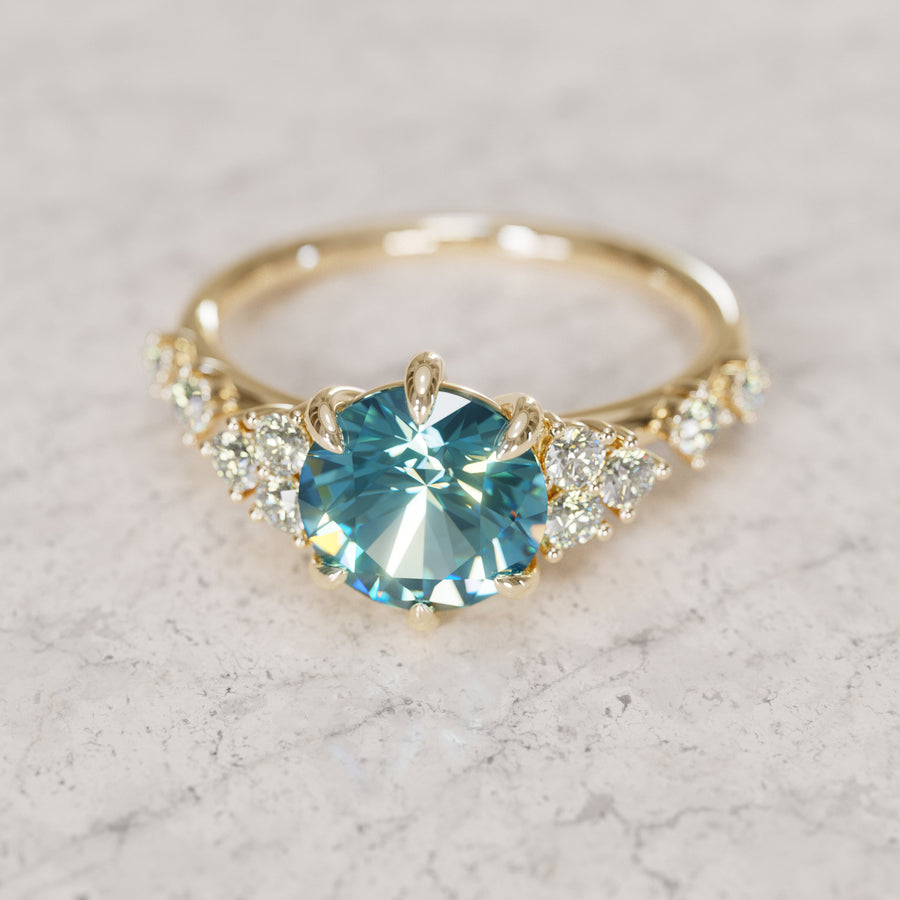 Celestial Engagement Ring with Round Blue Sapphire and Diamonds By Valley Rose