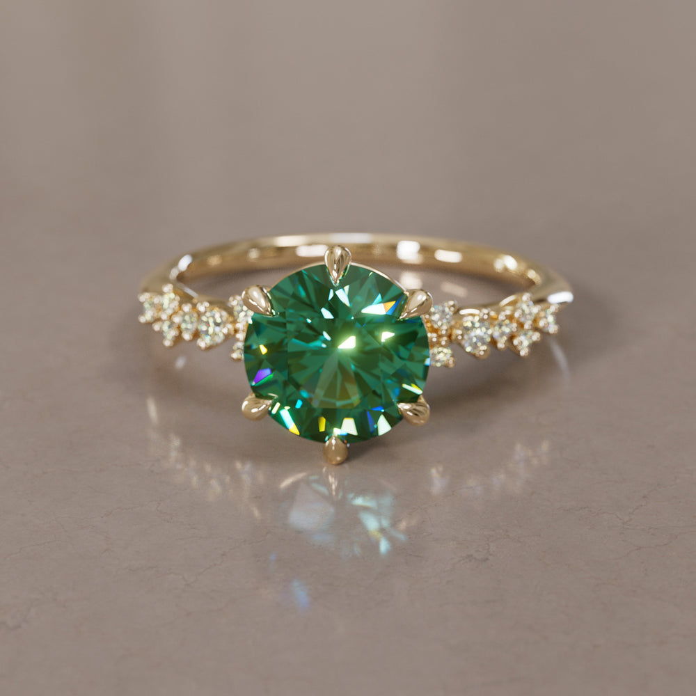 Celestial Engagement Ring with Round Green Sapphire and Diamonds By Valley Rose