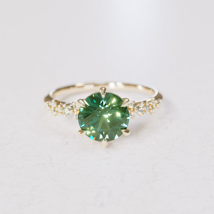 Celestial Engagement Ring with Round Green Sapphire and Diamonds By Valley Rose