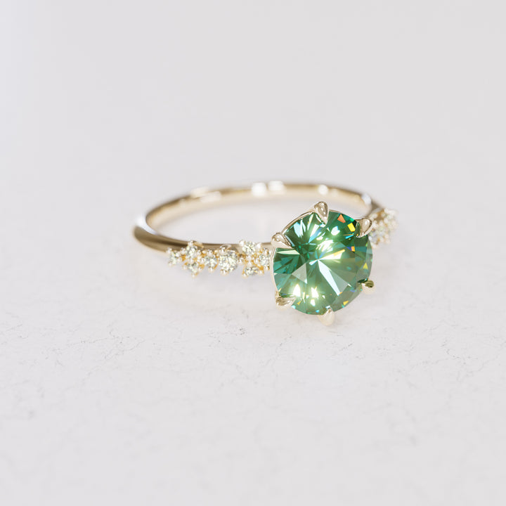 Celestial Engagement Ring with Round Green Sapphire and Diamonds By Valley Rose