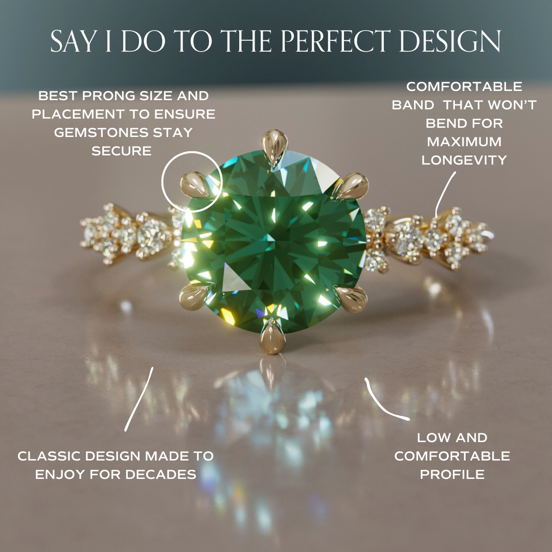 Celestial Engagement Ring with Round Green Sapphire and Diamonds By Valley Rose