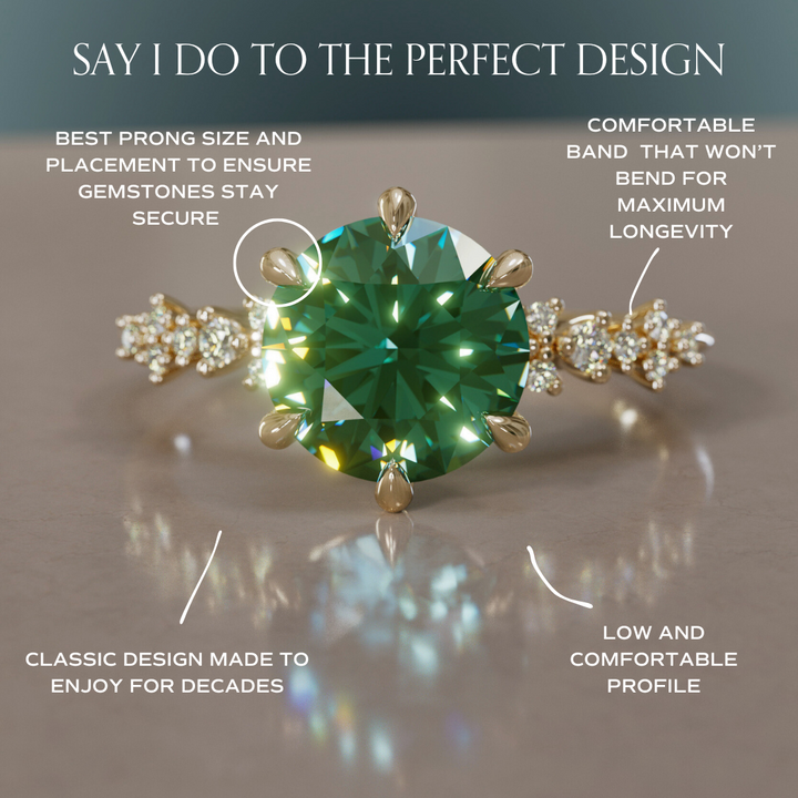 Celestial Engagement Ring with Round Green Sapphire and Diamonds By Valley Rose