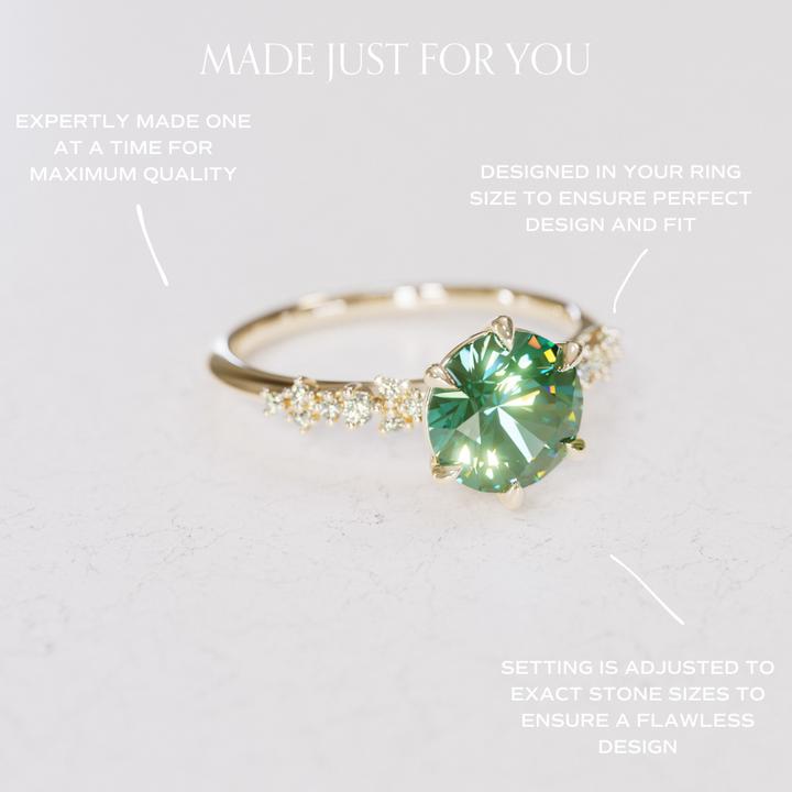 Celestial Engagement Ring with Round Green Sapphire and Diamonds By Valley Rose