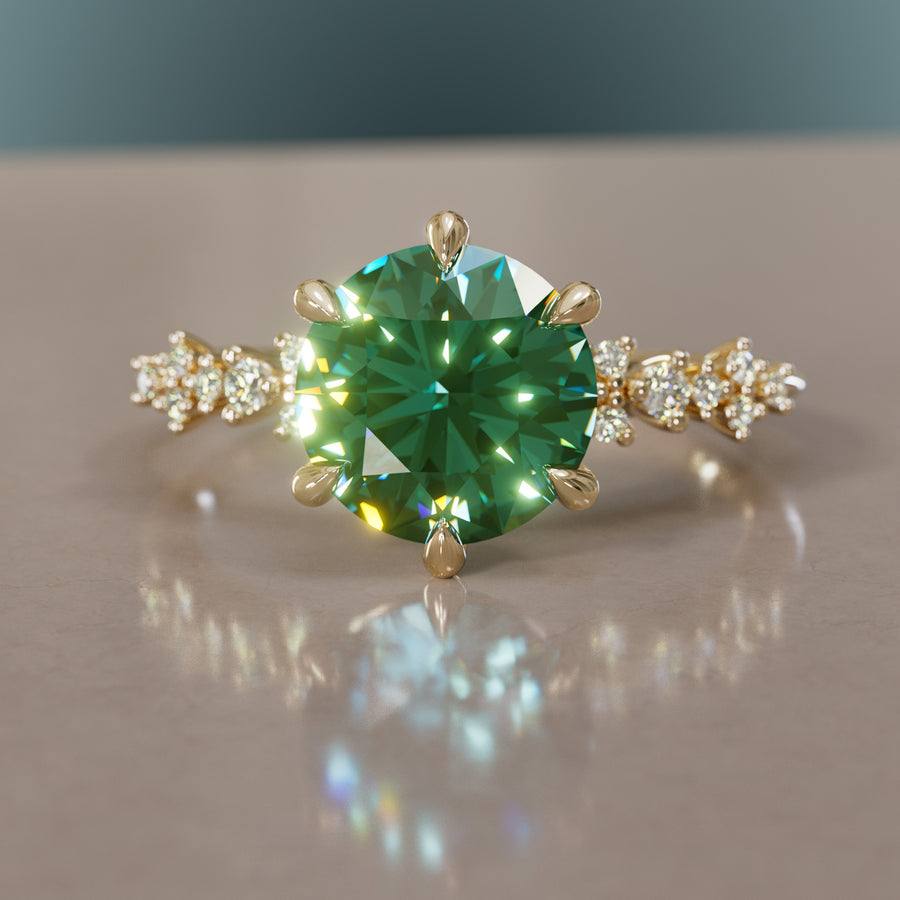 Celestial Engagement Ring with Round Green Sapphire and Diamonds By Valley Rose