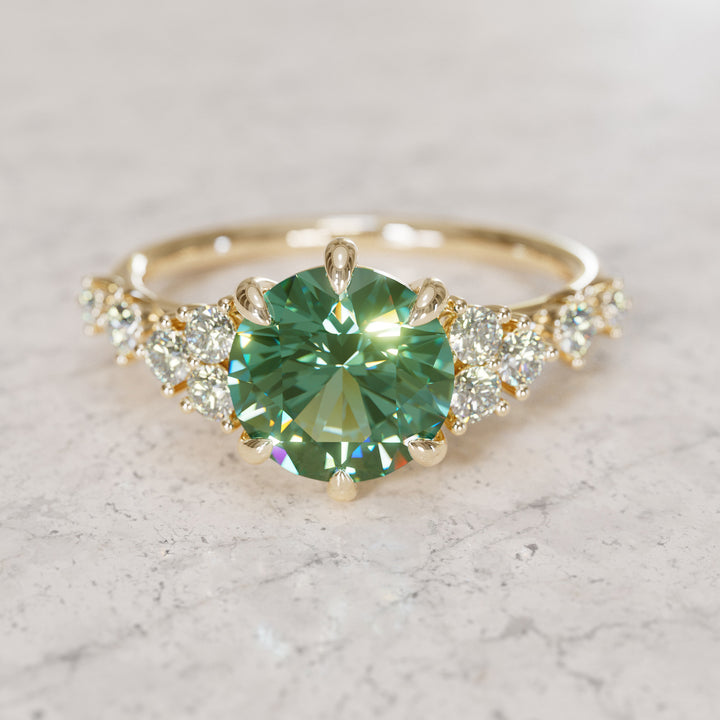 Celestial Engagement Ring with Round Green Sapphire and Diamonds By Valley Rose