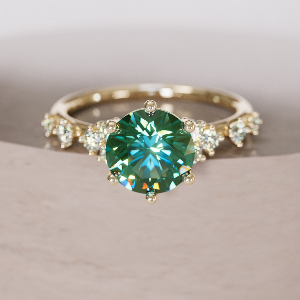 Celestial Engagement Ring with Round Green Sapphire and Diamonds By Valley Rose