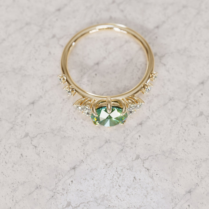 Celestial Engagement Ring with Round Green Sapphire and Diamonds By Valley Rose