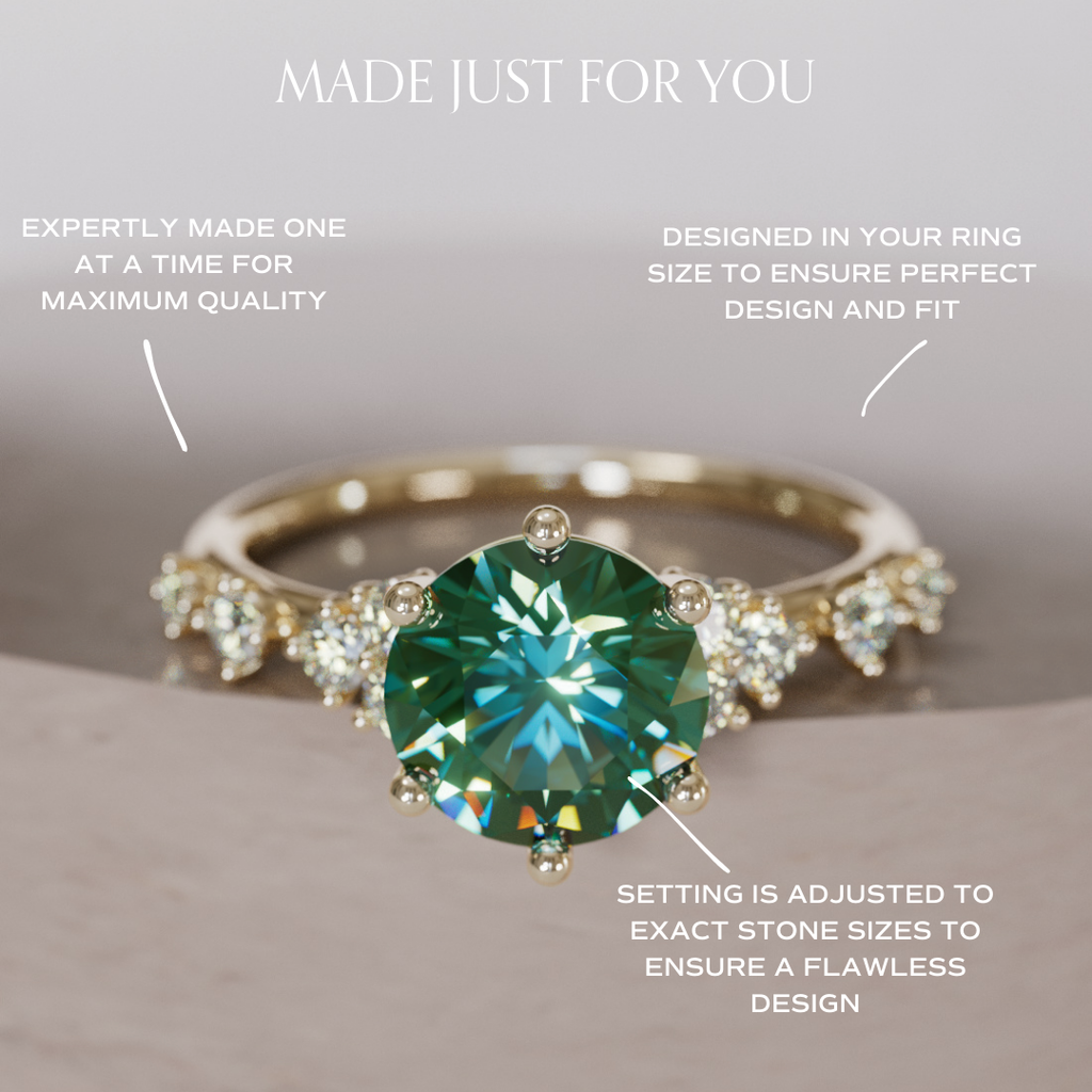 Celestial Engagement Ring with Round Green Sapphire and Diamonds By Valley Rose