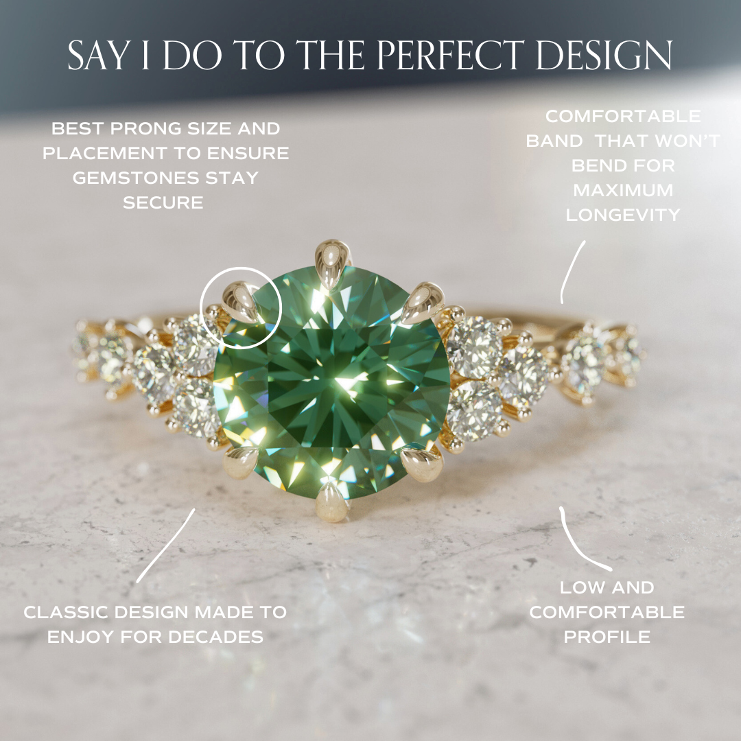 Celestial Engagement Ring with Round Green Sapphire and Diamonds By Valley Rose