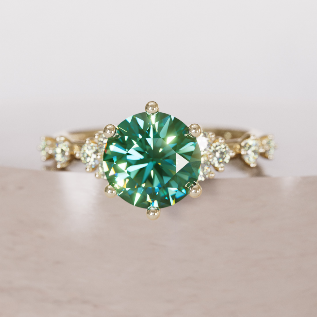 Celestial Engagement Ring with Round Green Sapphire and Diamonds By Valley Rose