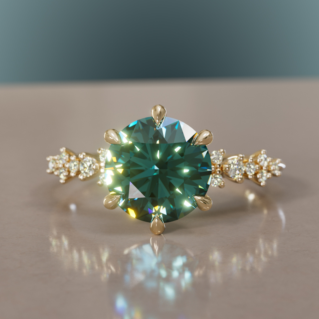 Celestial Engagement Ring with Round Teal Sapphire and Diamonds By Valley Rose
