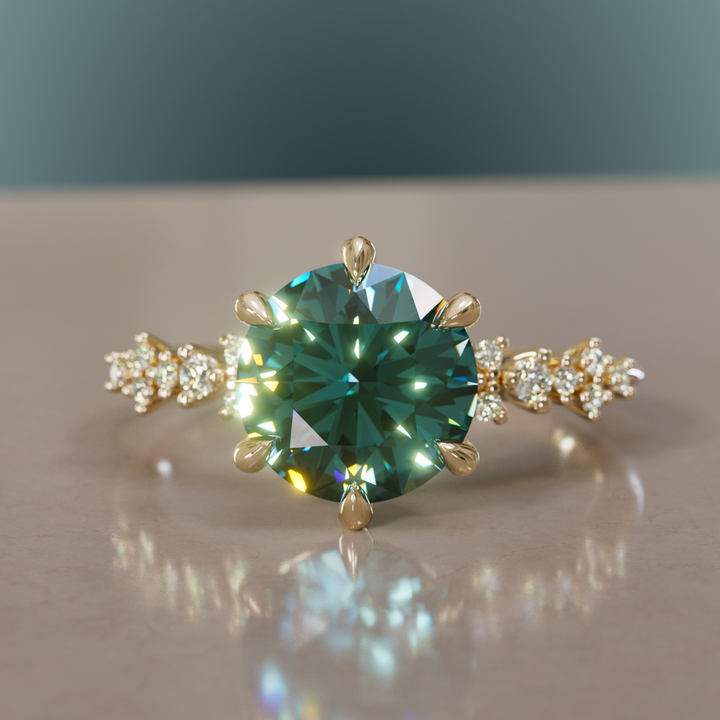 Celestial Engagement Ring with Round Teal Sapphire and Diamonds By Valley Rose