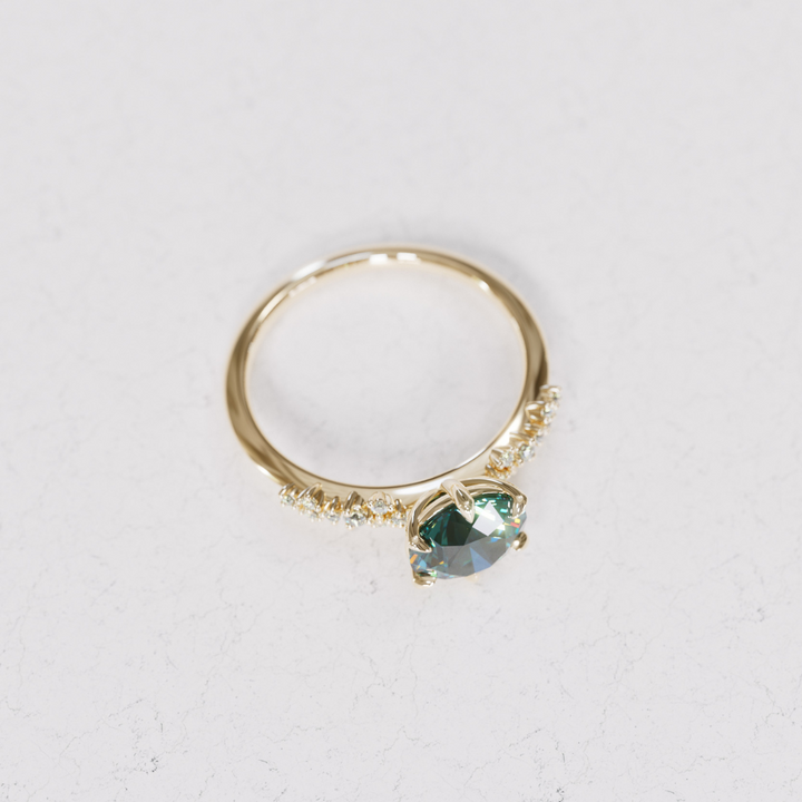 Celestial Engagement Ring with Round Teal Sapphire and Diamonds By Valley Rose