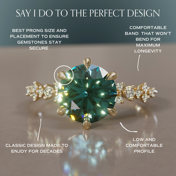 Celestial Engagement Ring with Round Teal Sapphire and Diamonds By Valley Rose