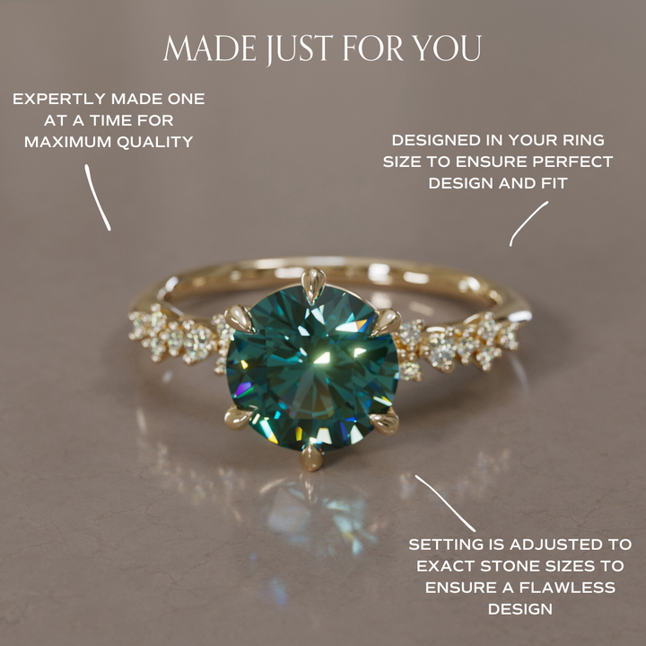 Celestial Engagement Ring with Round Teal Sapphire and Diamonds By Valley Rose