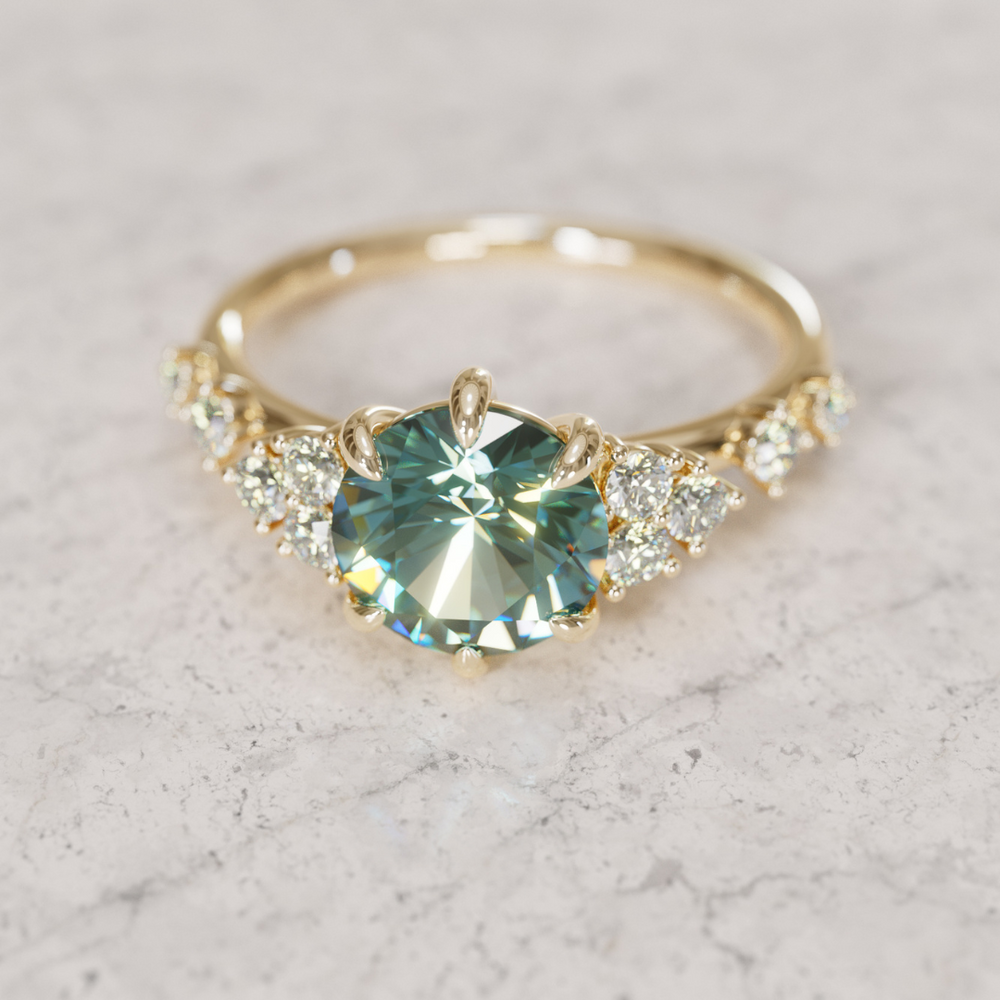 Celestial Engagement Ring with Round Teal Sapphire and Diamonds By Valley Rose