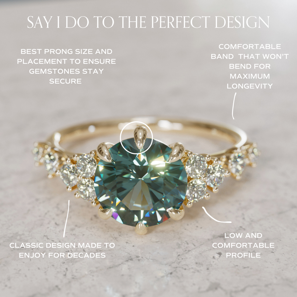 Celestial Engagement Ring with Round Teal Sapphire and Diamonds By Valley Rose