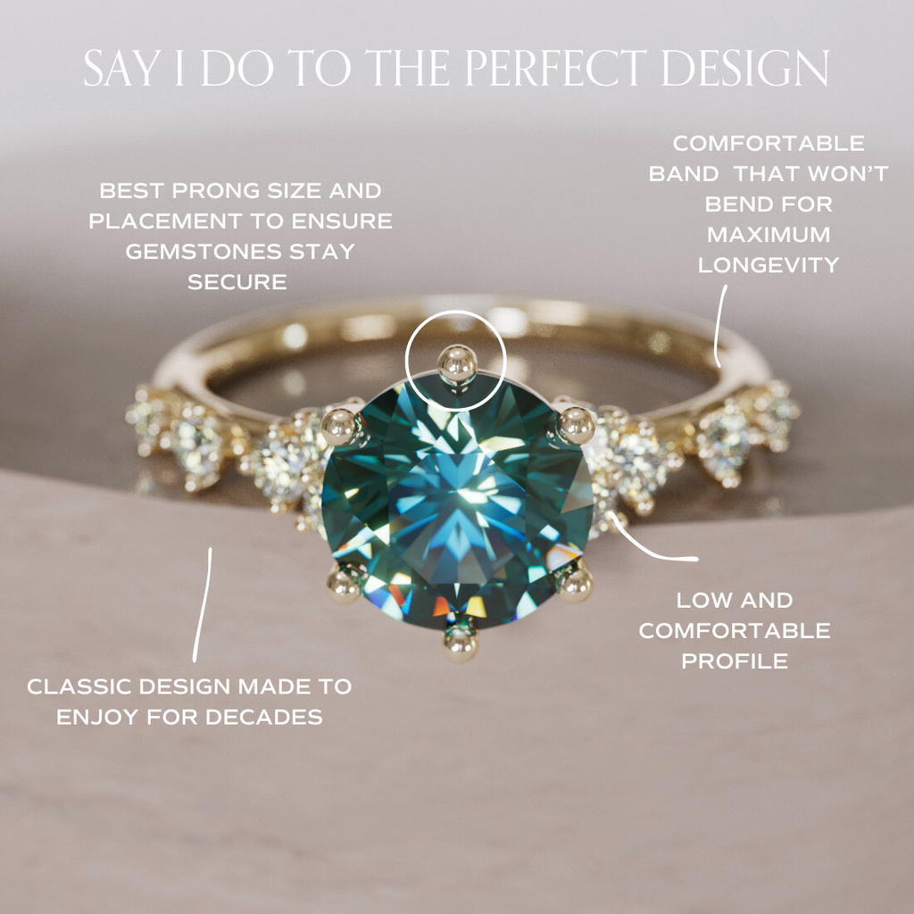 Celestial Engagement Ring with Round Teal Sapphire and Diamonds By Valley Rose