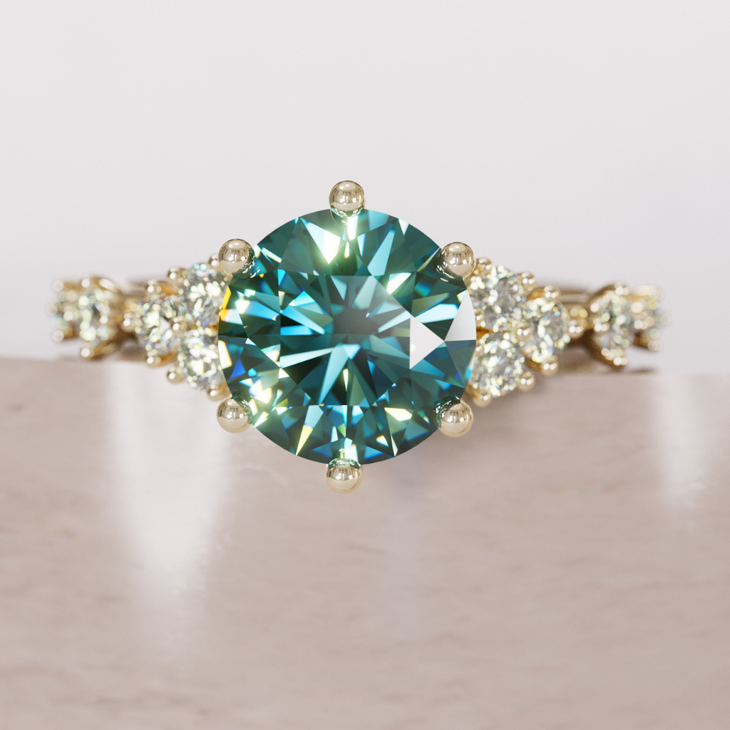 Celestial Engagement Ring with Round Teal Sapphire and Diamonds By Valley Rose