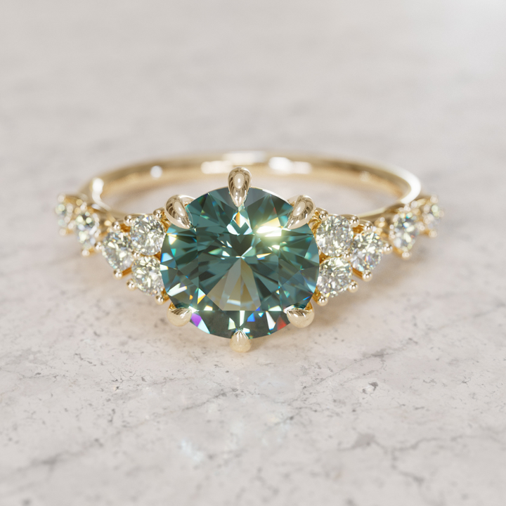 Celestial Engagement Ring with Round Teal Sapphire and Diamonds By Valley Rose